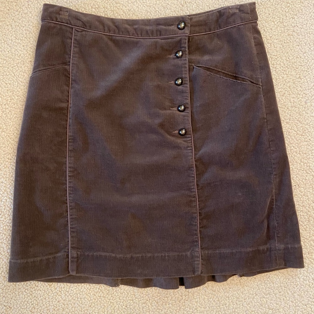 Corduroy Brown Button-Front Skirt